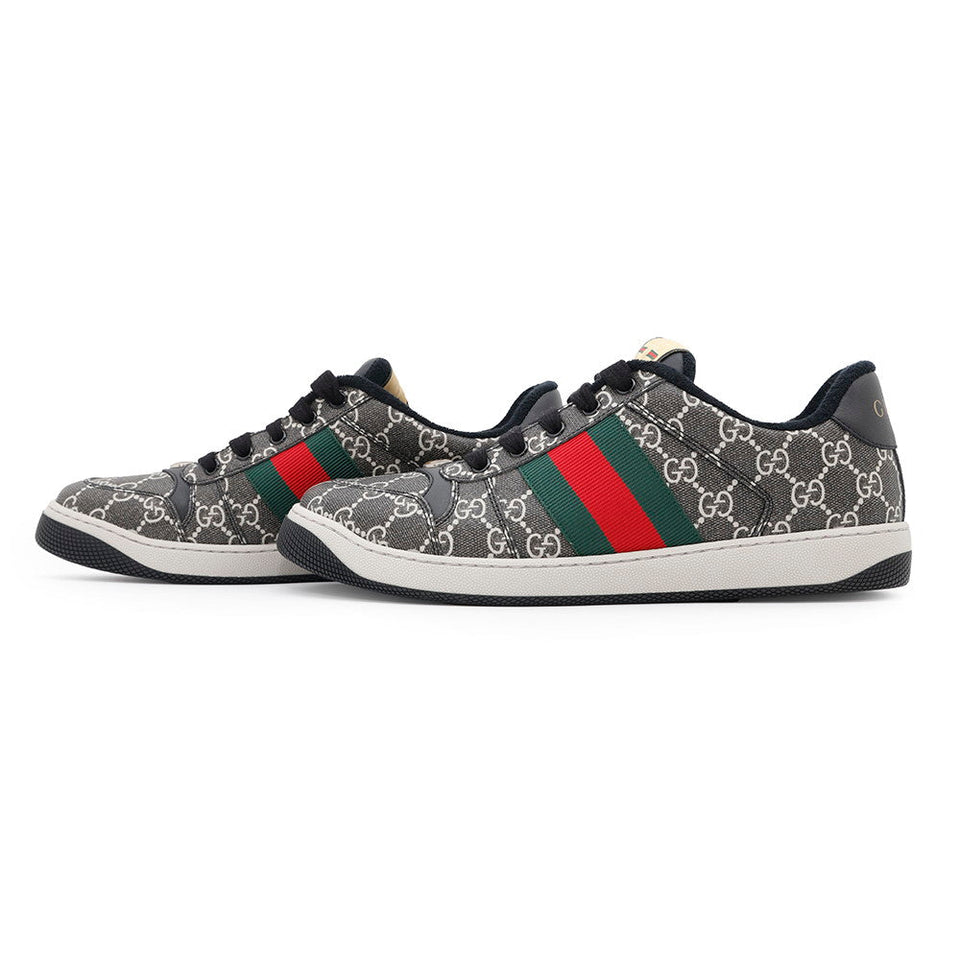 Gucci Screener GG Supreme Canvas Men's Sneakers Gray/Black763525 PVC Leather Size 9 1/2