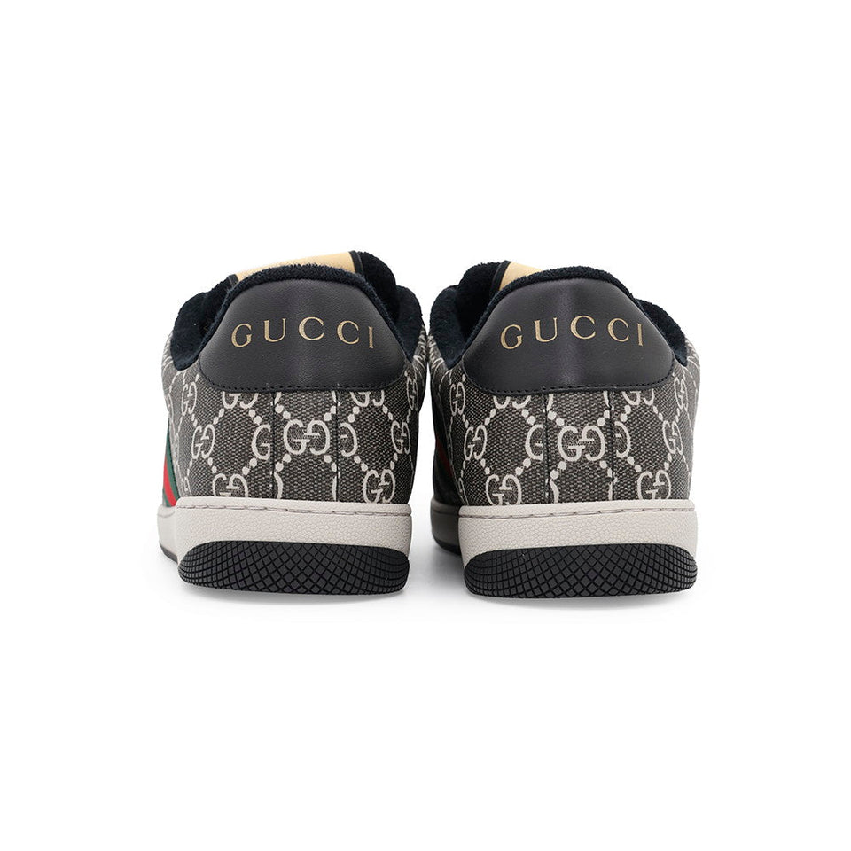 Gucci Screener GG Supreme Canvas Men's Sneakers Gray/Black763525 PVC Leather Size 9 1/2