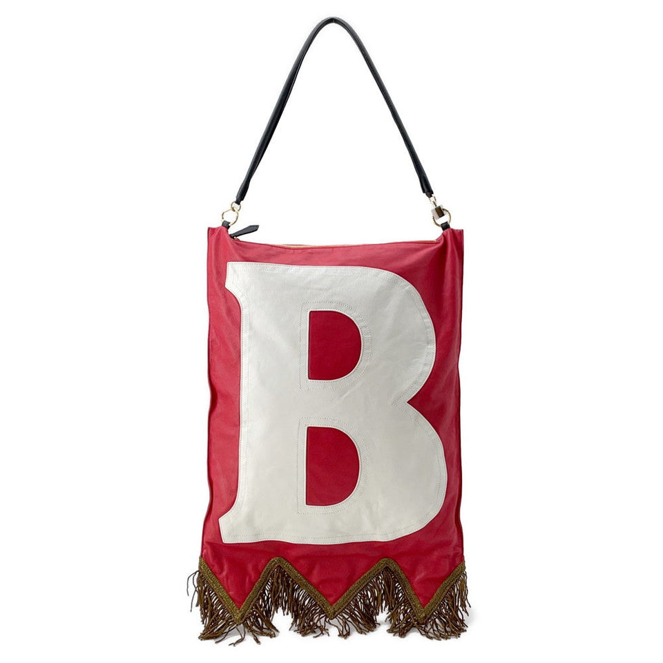Burberry BT logo fringe flag bag Red/White8046596 Leather