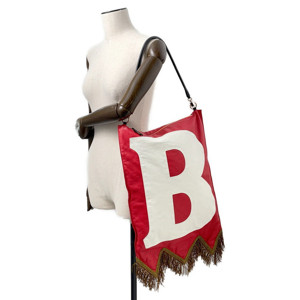 Burberry BT logo fringe flag bag Red/White8046596 Leather