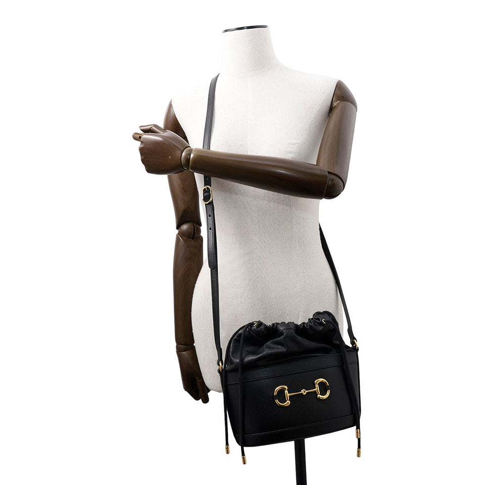 Gucci Horsebit 1955 Bucket Shoulder Bag Black602118 Leather