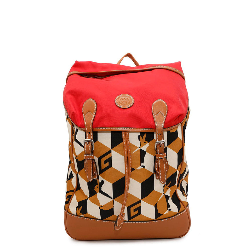 Gucci Interlocking G Rabbit Backpack Brown/Red696013 Nylon Leather