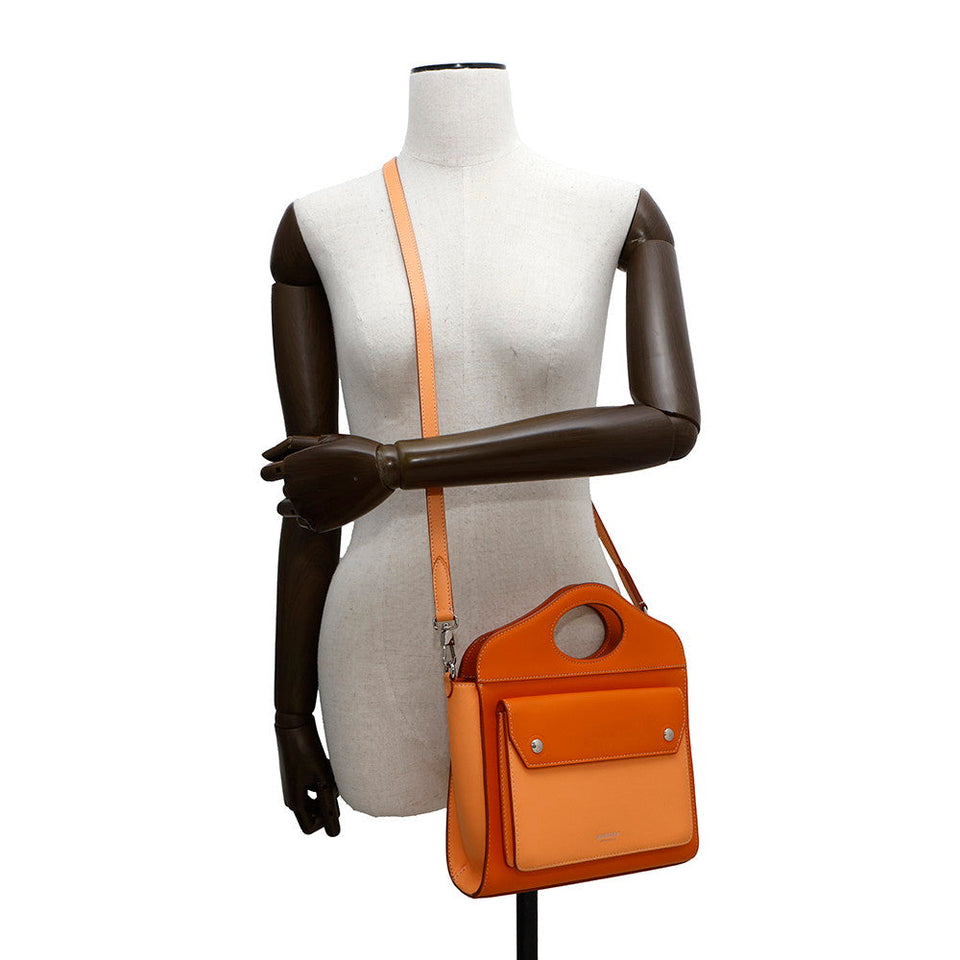 Burberry Pocket Bag 2WAY Handbag Orange Leather