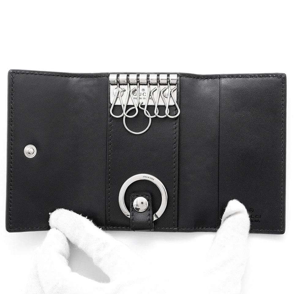 Gucci GG Embossed 6-Key Case Black625565 Leather