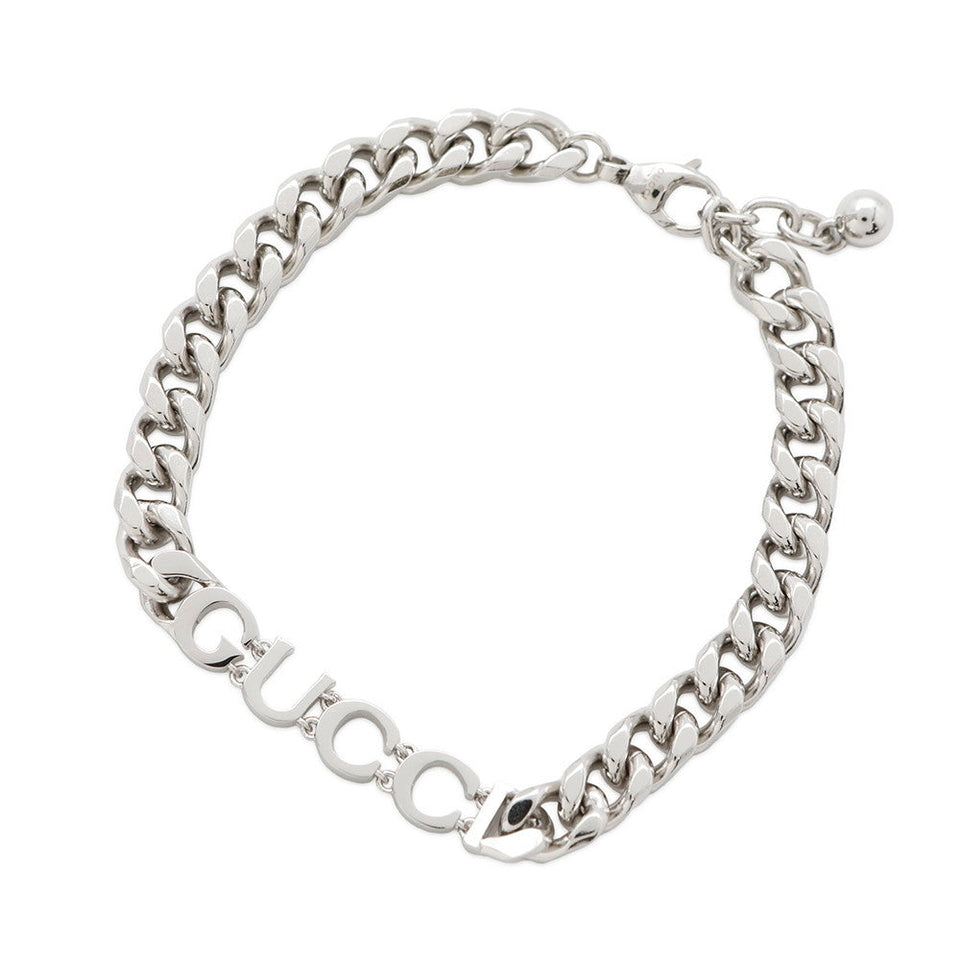 Gucci Icon Script Chain Bracelet Size M Silver796655 Metal