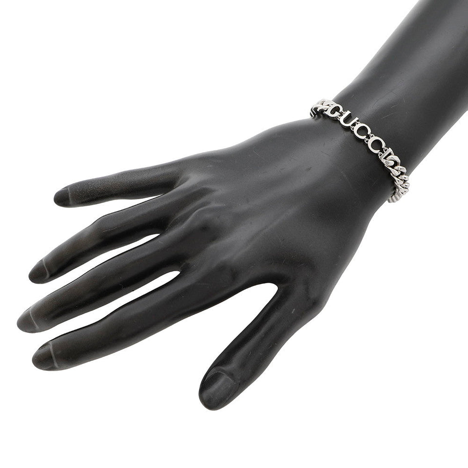 Gucci Icon Script Chain Bracelet Size M Silver796655 Metal