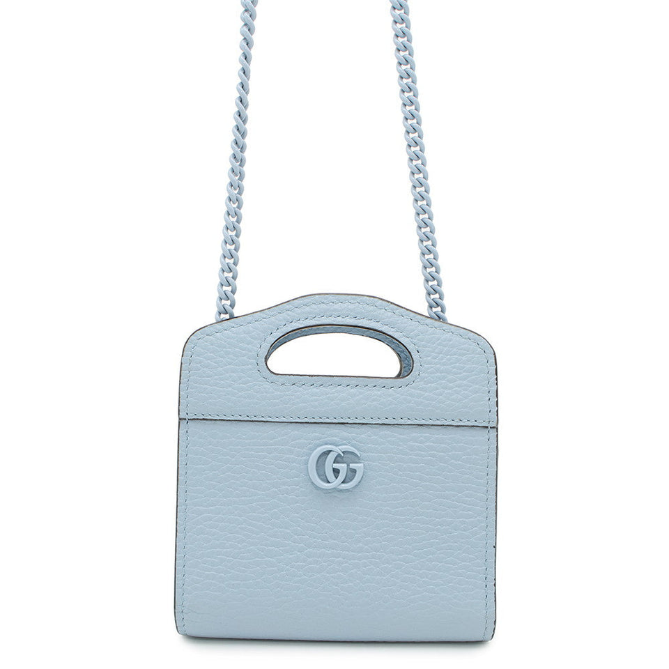 Gucci Double G Compact Chain Wallet Light Blue701074 Leather