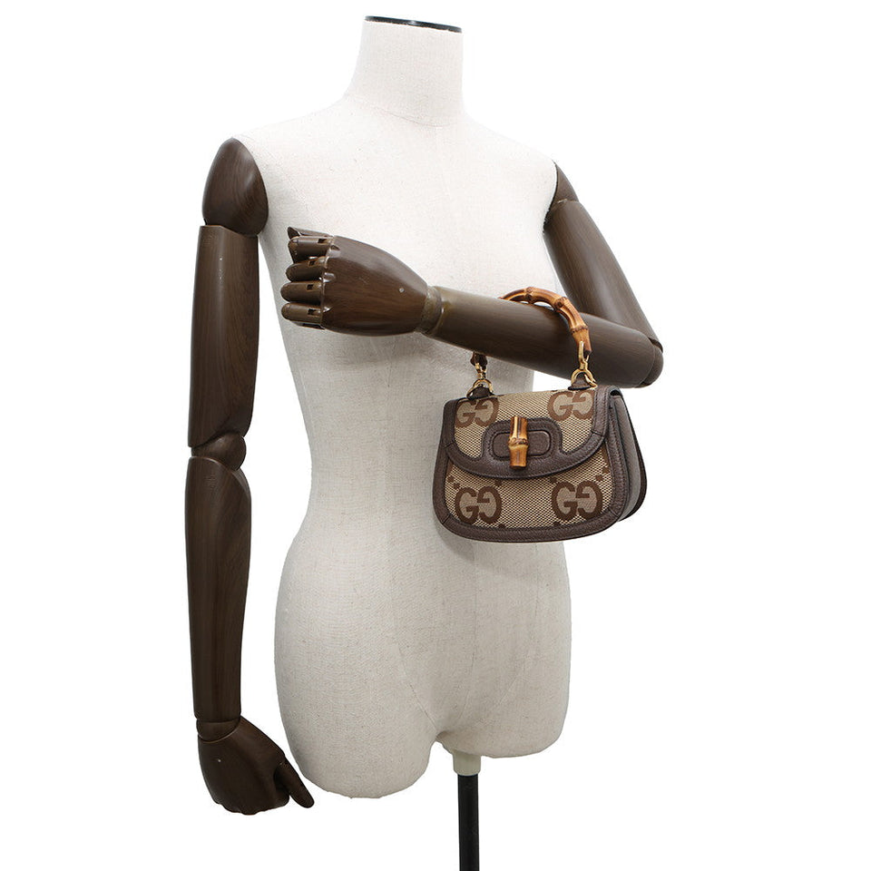 Gucci Bamboo 1947 Jumbo GG Top Handle 2WAYHandbag Beige/Brown686864 Canvas Leather Size Mini