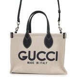 Gucci Logo Print Medium Tote Bag Beige/Navy772144 CanvasxLeather