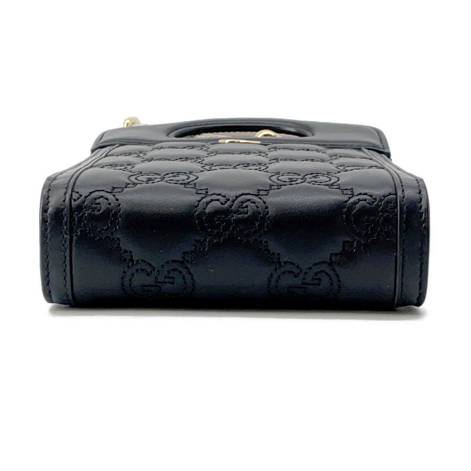 Gucci GGMatelasse Top Handle 2WAY Shoulder Bag Black723776 Leather Size Mini