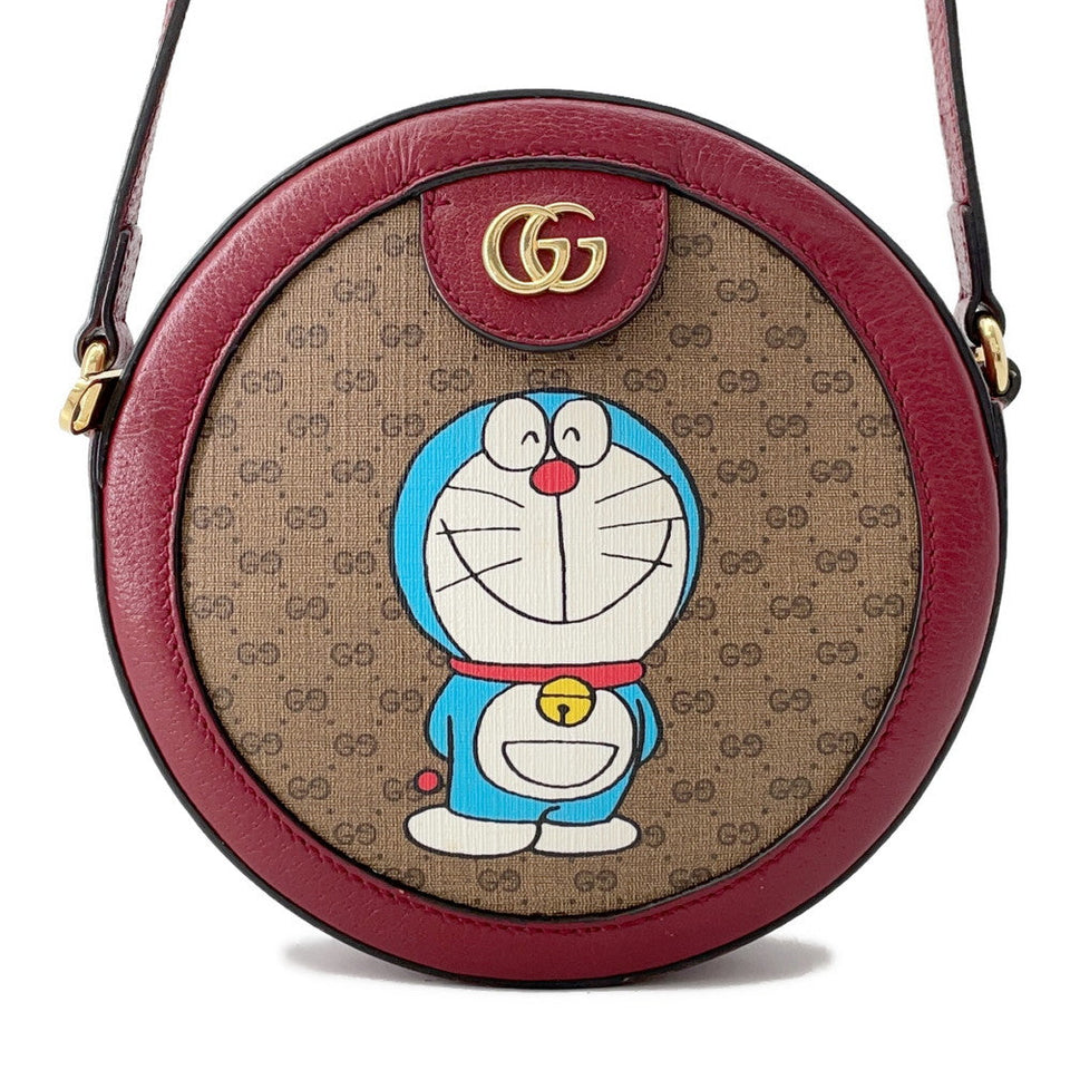 Gucci GG Supreme Round Shoulder Bag Doraemon Collaboration Brown/Red625216 PVC Leather