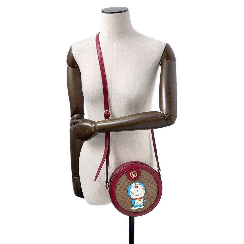 Gucci GG Supreme Round Shoulder Bag Doraemon Collaboration Brown/Red625216 PVC Leather