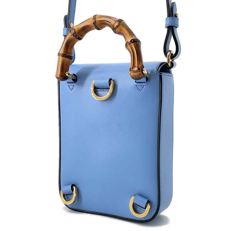 Gucci Bamboo Mini 3WAY Backpack Light Blue702106 Leather Bamboo