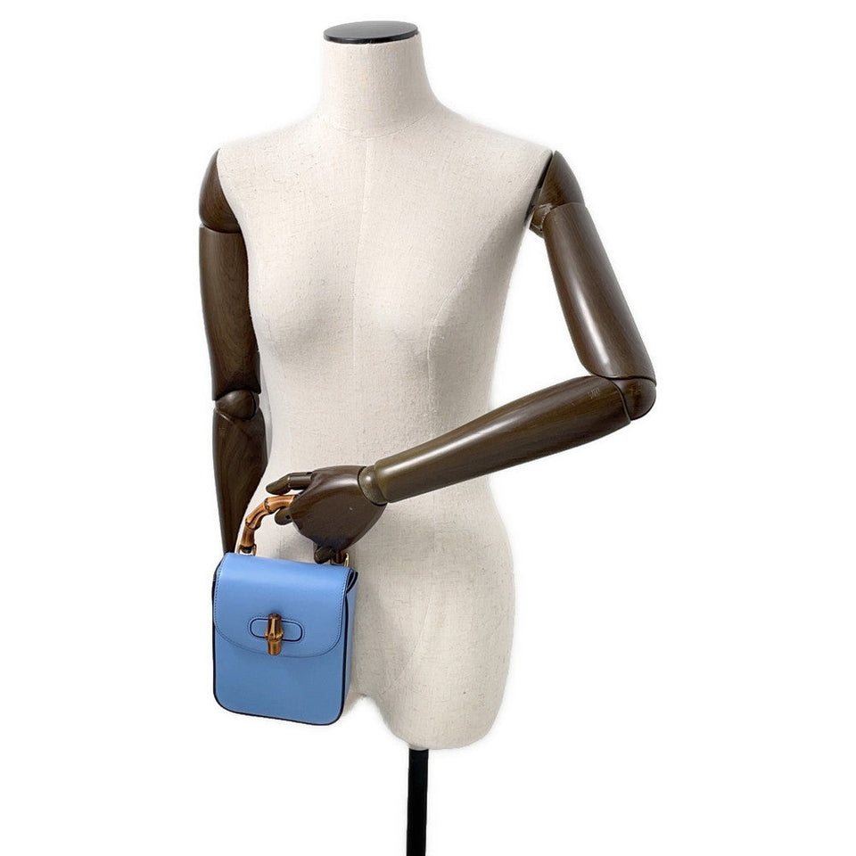 Gucci Bamboo Mini 3WAY Backpack Light Blue702106 Leather Bamboo