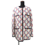 Gucci GG No Collar Jacket Size 42 Ivory/Multicolor569926 Tweed