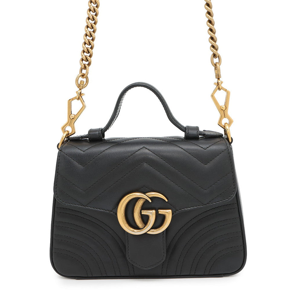 Gucci GG Marmont Top Handle Bag Black547260 Leather Size Small