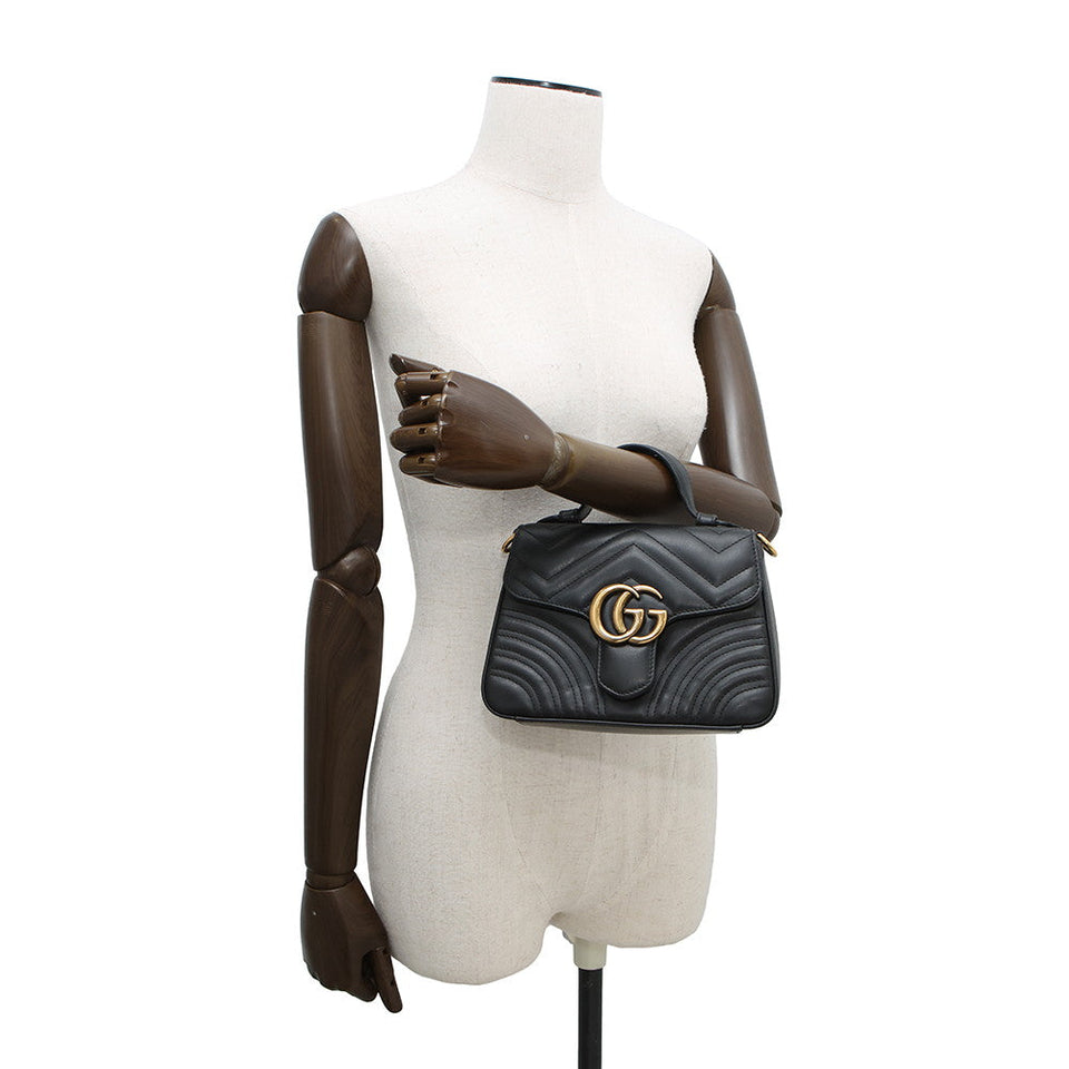 Gucci GG Marmont Top Handle Bag Black547260 Leather Size Small