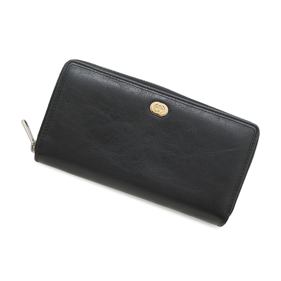 Gucci Interlocking G Zip Around Long Wallet Black575988 Leather