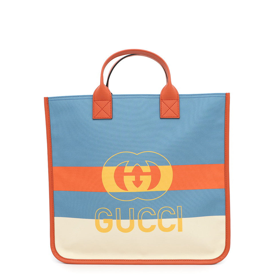 Gucci Interlocking G Tote Bag Blue/Orange/White550763 Leather Nylon