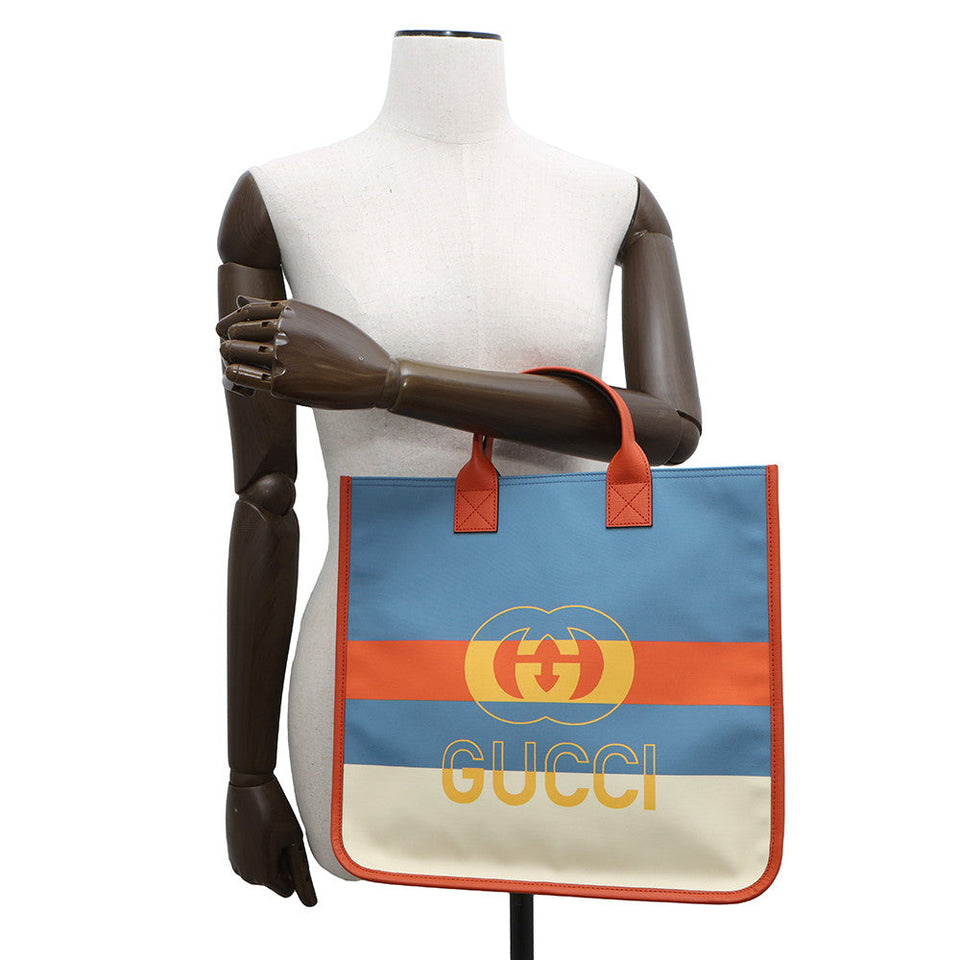Gucci Interlocking G Tote Bag Blue/Orange/White550763 Leather Nylon
