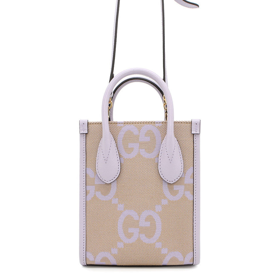 Gucci Jumbo GG 2-Way Tote Bag Purple/Beige671623 Leather Canvas Size Mini