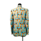 Gucci Lipstick & Tool Print Jacket Size 38 Light Blue/Brown740422 Rayon98% Silk2%