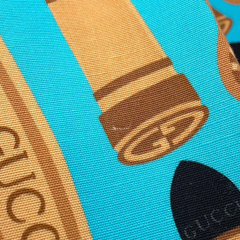 Gucci Lipstick & Tool Print Jacket Size 38 Light Blue/Brown740422 Rayon98% Silk2%