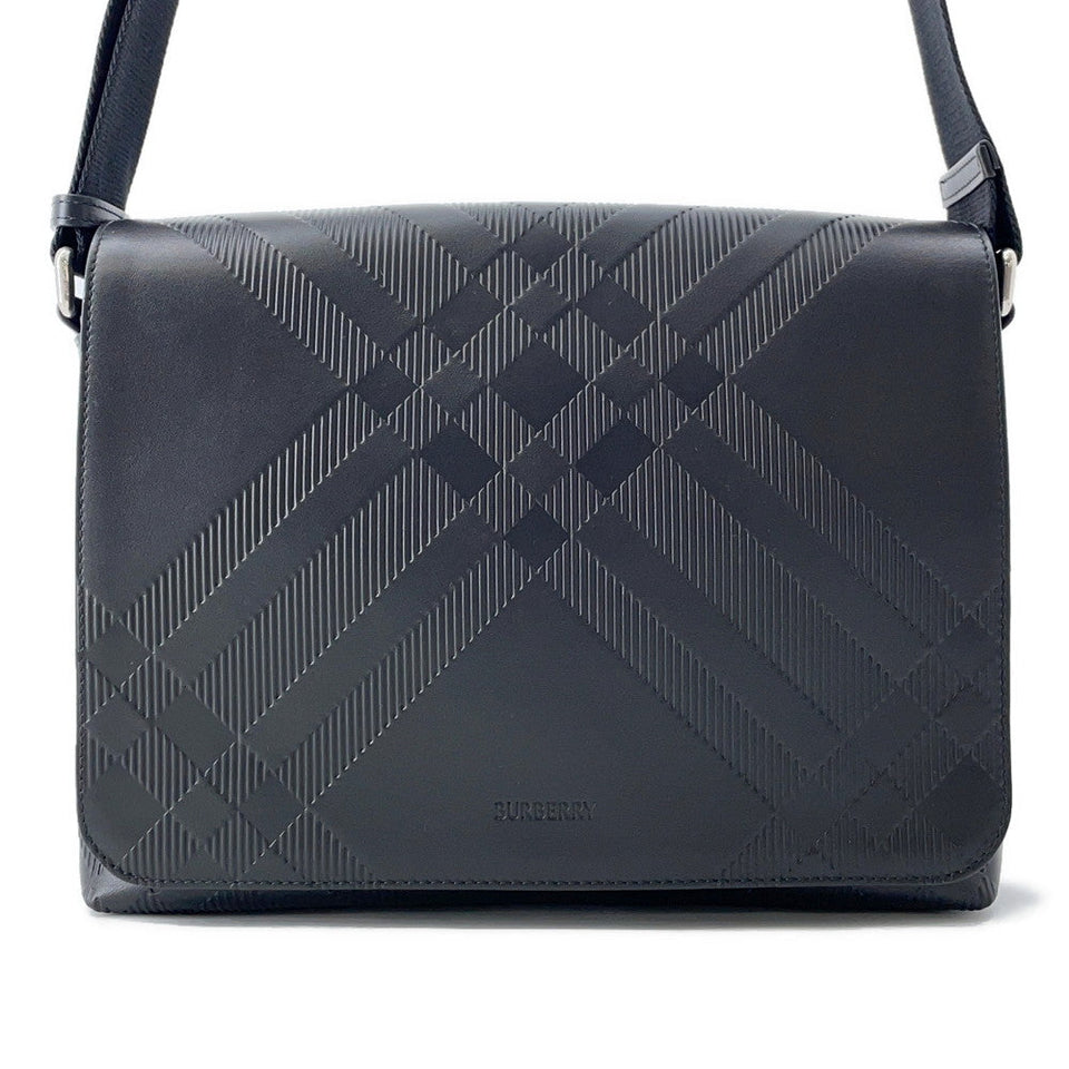 Burberry Embossed Check Messenger Bag Black81019221 Calf Leather