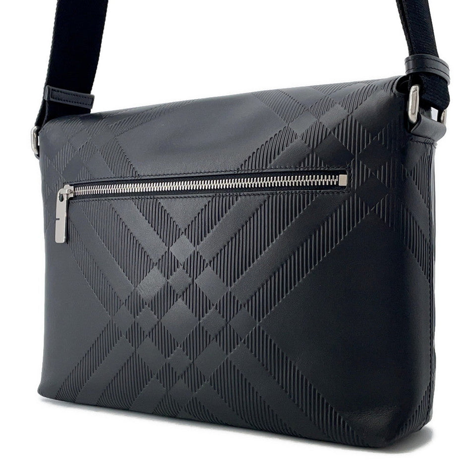 Burberry Embossed Check Messenger Bag Black81019221 Calf Leather
