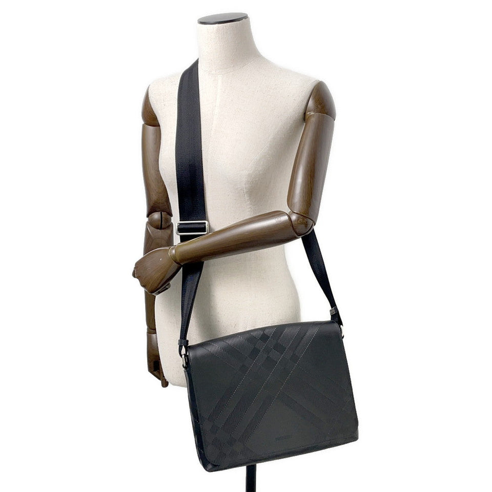 Burberry Embossed Check Messenger Bag Black81019221 Calf Leather