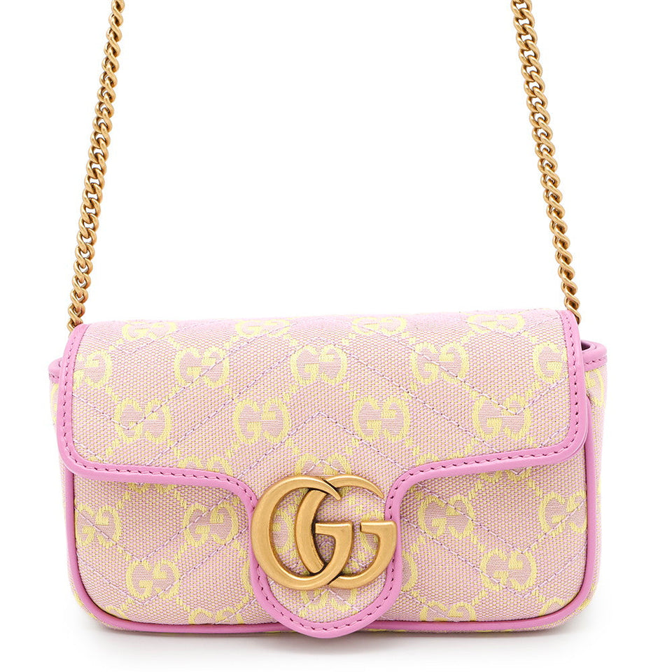 Gucci GG Super Mini ChainShoulder Bag Pink/Yellow783141 Canvas