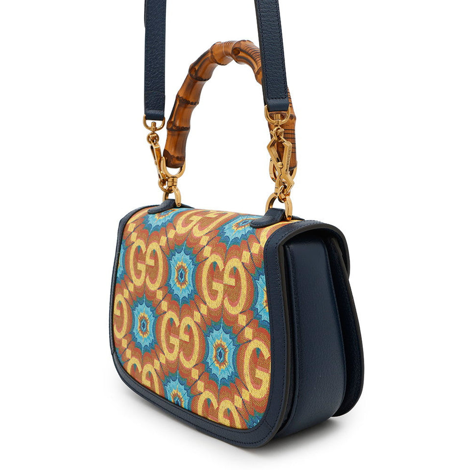 Gucci Bamboo 1947 Gucci100 2-Way Handbag 100th Anniversary Model Blue/Orange678489 Bamboo Leather Size Medium