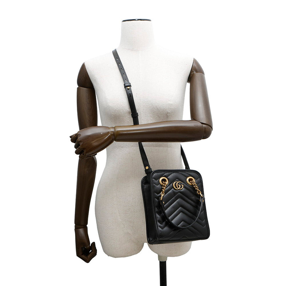 Gucci GG Marmont Quilted Mini 2WAYHandbag Black696123 Leather