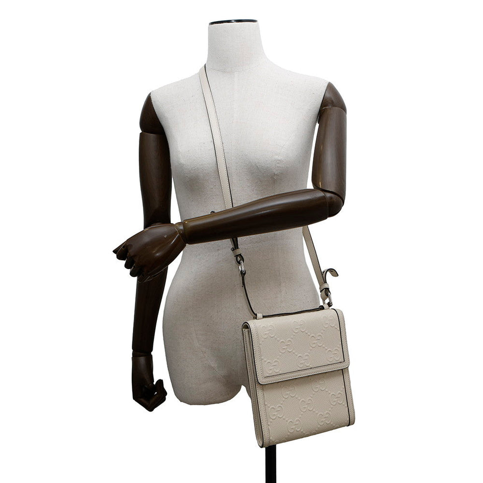 Gucci GG-embossed messenger bag White625782 Leather