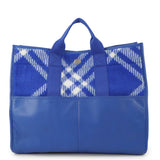 Burberry Check Shopper Tote Bag Blue8075132 Wool Leather