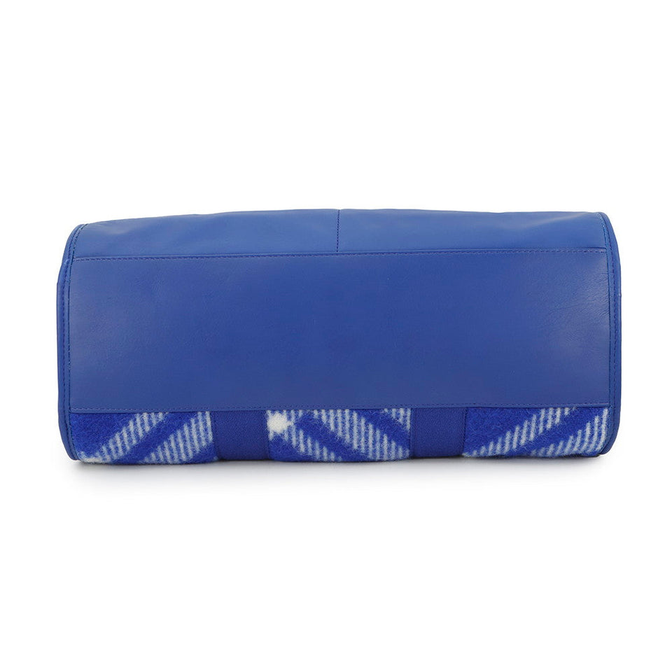 Burberry Check Shopper Tote Bag Blue8075132 Wool Leather