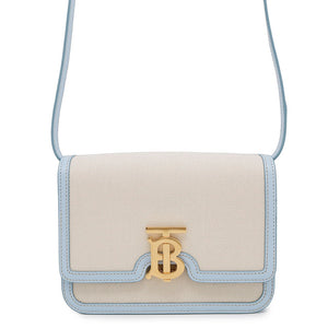 Burberry TB logo Shoulder Bag Beige/Light Blue Canvas Leather