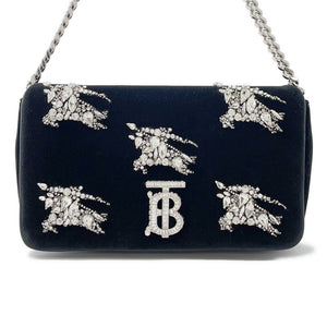 Burberry Lola Bag TB Logo Crystal Bag Black Velvet Rhinestone