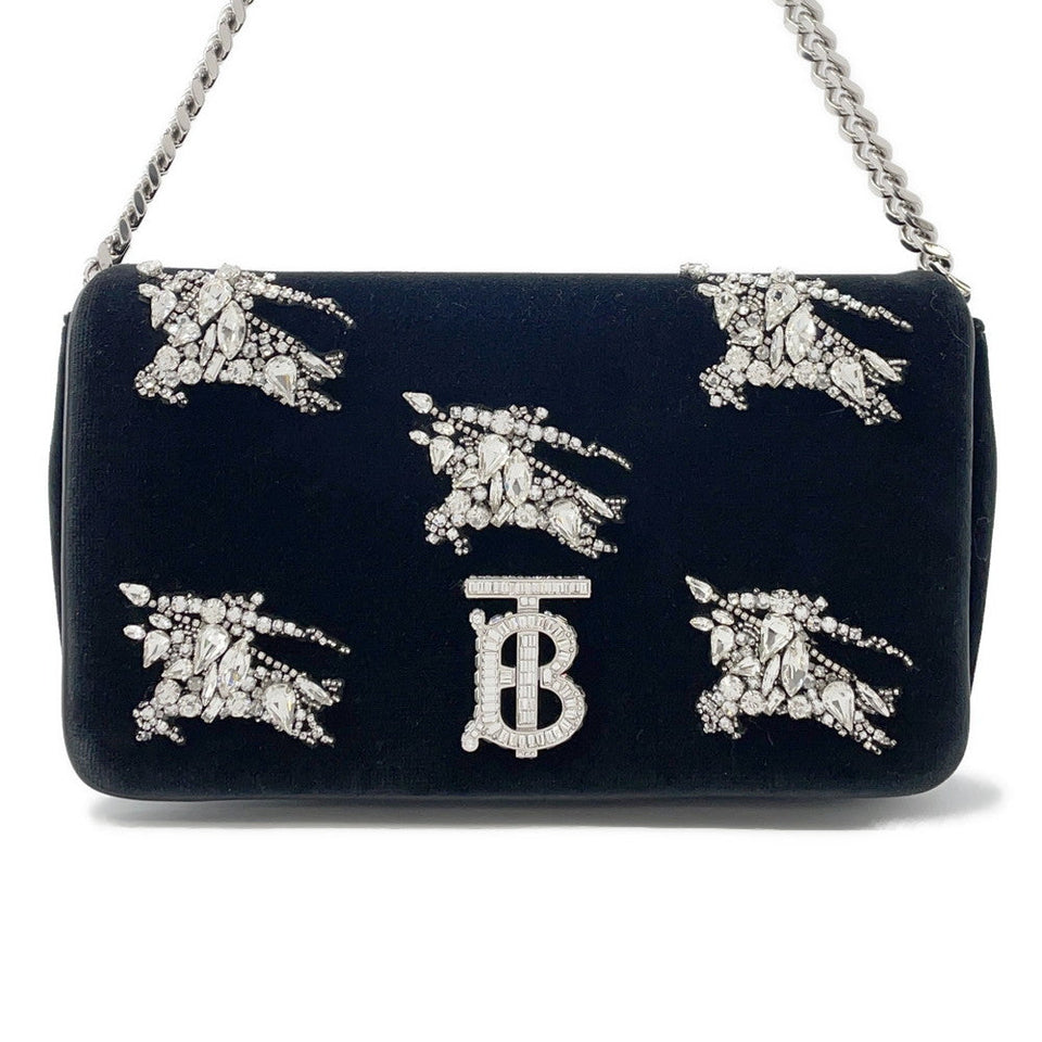 Burberry Lola Bag TB Logo Crystal Bag Black Velvet Rhinestone