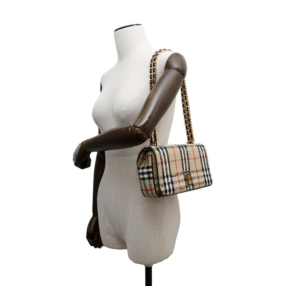 Burberry Lola Vintage Check Shoulder Bag Beige8063080 Canvas Size Small