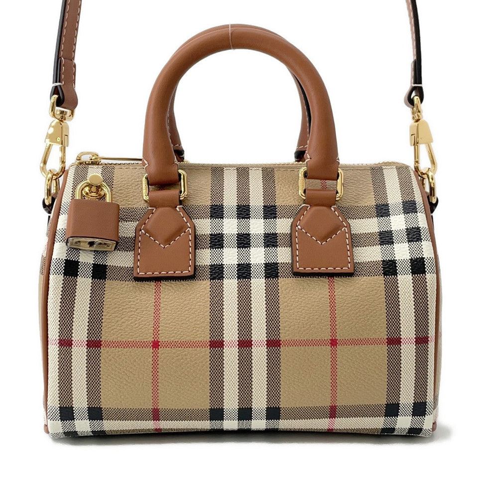 Burberry Check Bowling Bag Archive Beige/Briar Brown81097911 PVC Leather Size Mini