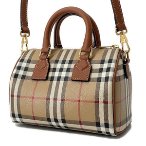 Burberry Check Bowling Bag Archive Beige/Briar Brown81097911 PVC Leather Size Mini