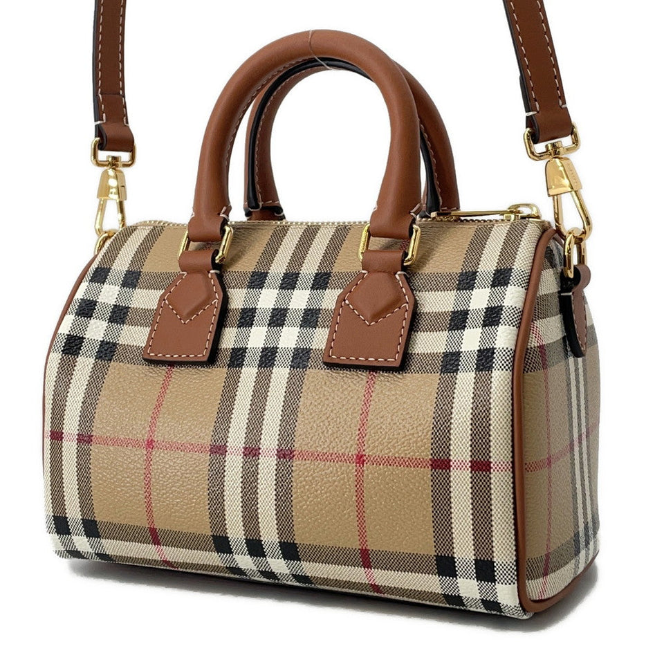 Burberry Check Bowling Bag Archive Beige/Briar Brown81097911 PVC Leather Size Mini