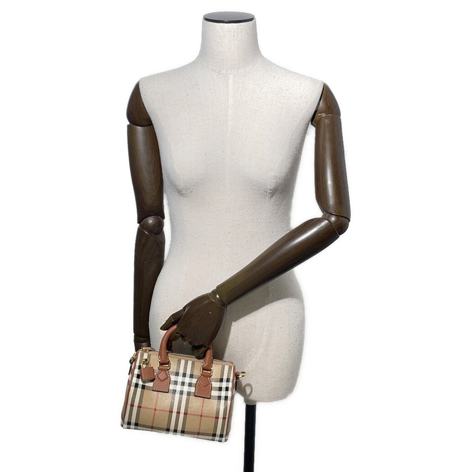 Burberry Check Bowling Bag Archive Beige/Briar Brown81097911 PVC Leather Size Mini