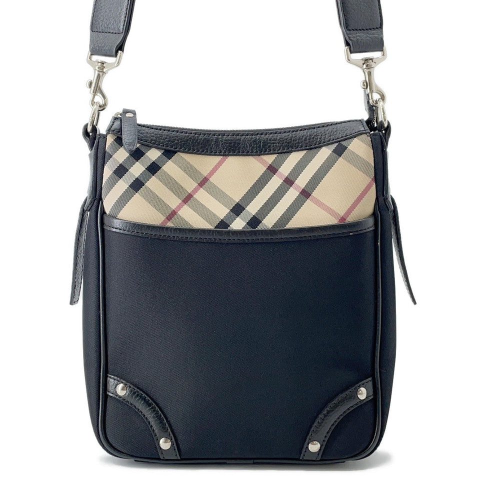 Burberry Shoulder Bag Black/Beige Canvas Leather
