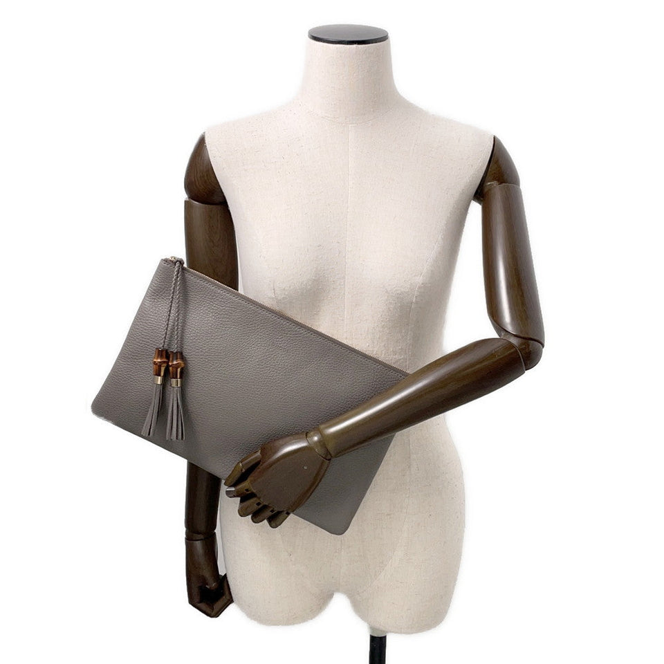 Gucci Bamboo Tassel Clutch Bag Gray449653 Leather