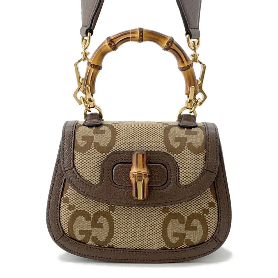 Gucci Bamboo 1947 Jumbo GG Top Handle Bag Beige/Brown686864 Canvas Leather Size Mini