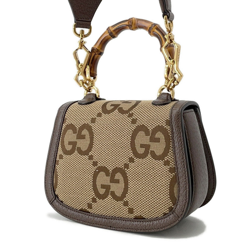 Gucci Bamboo 1947 Jumbo GG Top Handle Bag Beige/Brown686864 Canvas Leather Size Mini