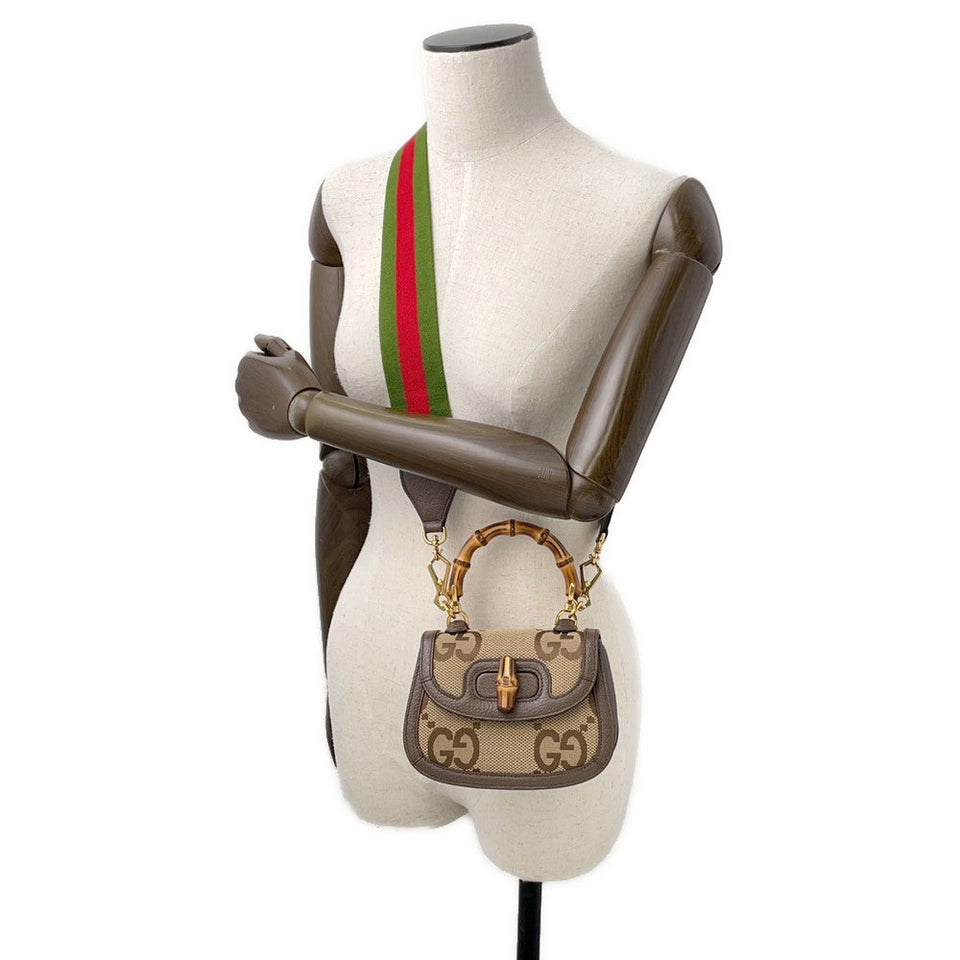 Gucci Bamboo 1947 Jumbo GG Top Handle Bag Beige/Brown686864 Canvas Leather Size Mini