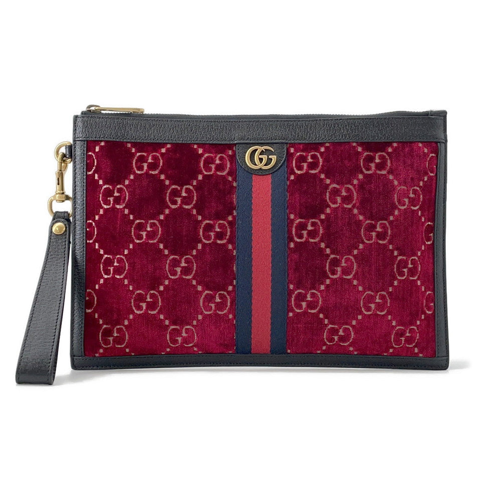 Gucci GGVelvet Clutch Bag Red/Black575371 Velvet Leather